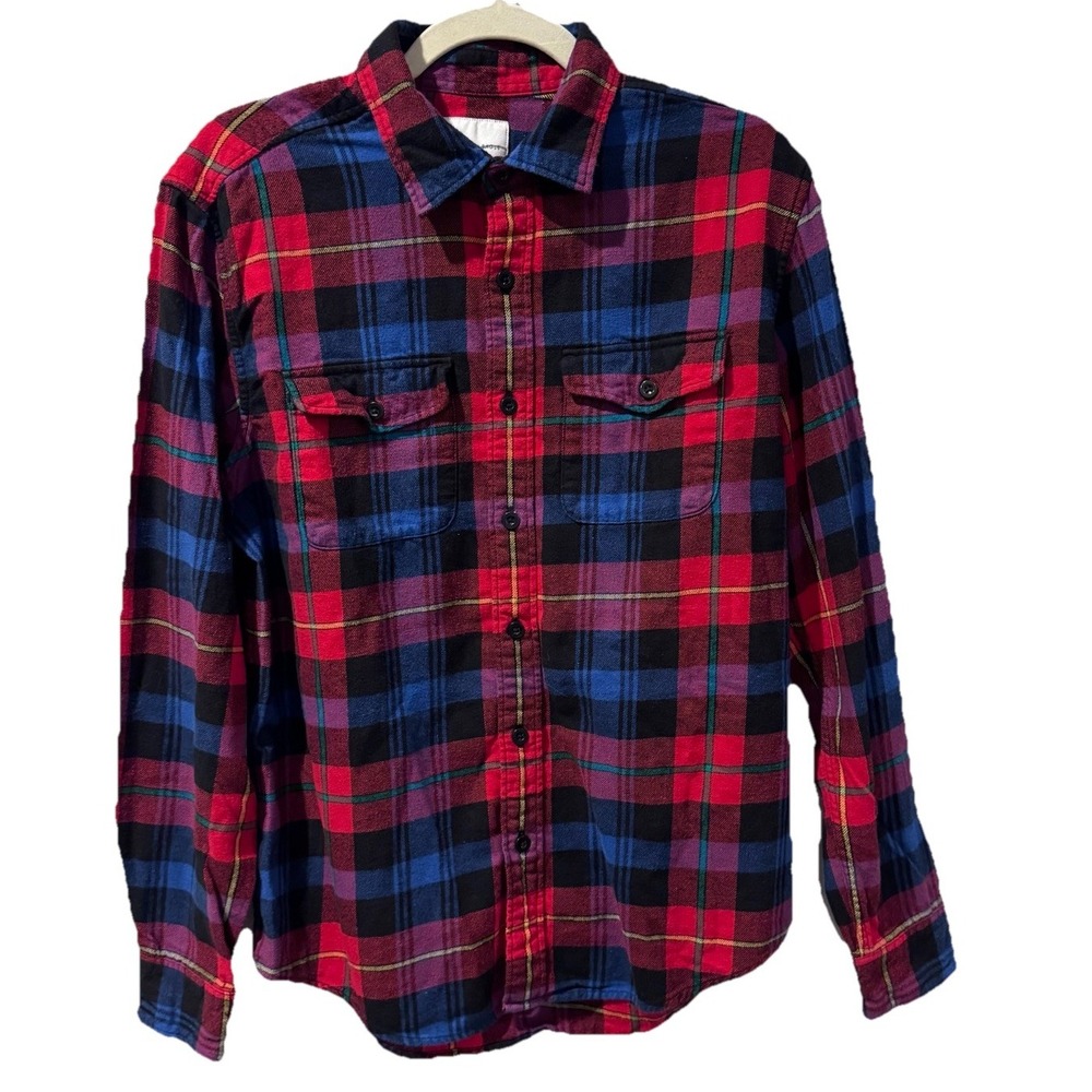 American Eagle Classic Fit Red Blue Tartan Plaid Flannel Cotton Soft Sz Medium